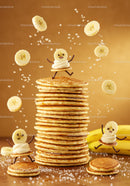 Happy Pancake Stack with Playful Banana Characters