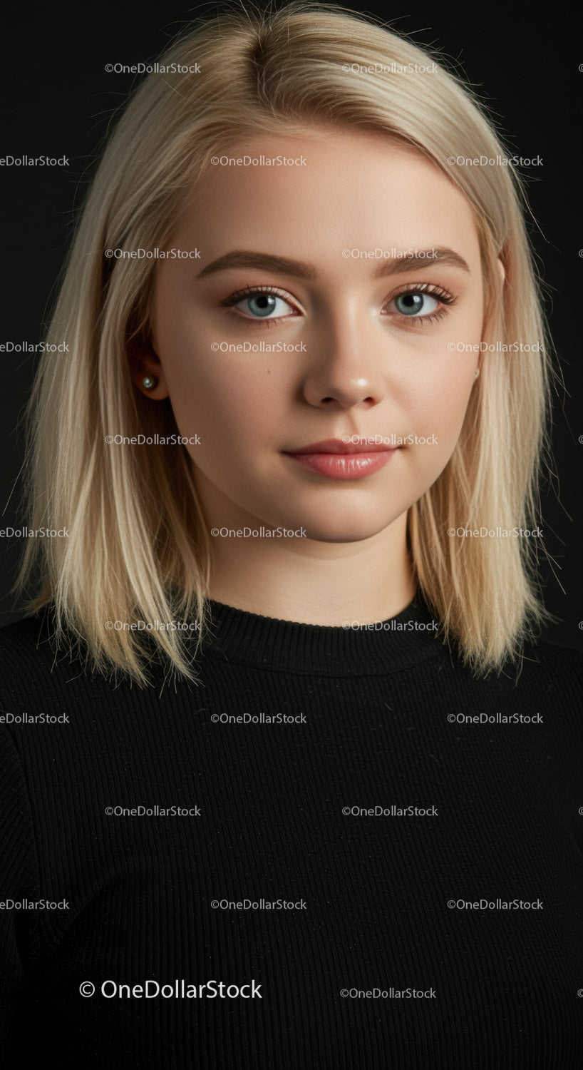 Young woman with blonde hair in black top portrait