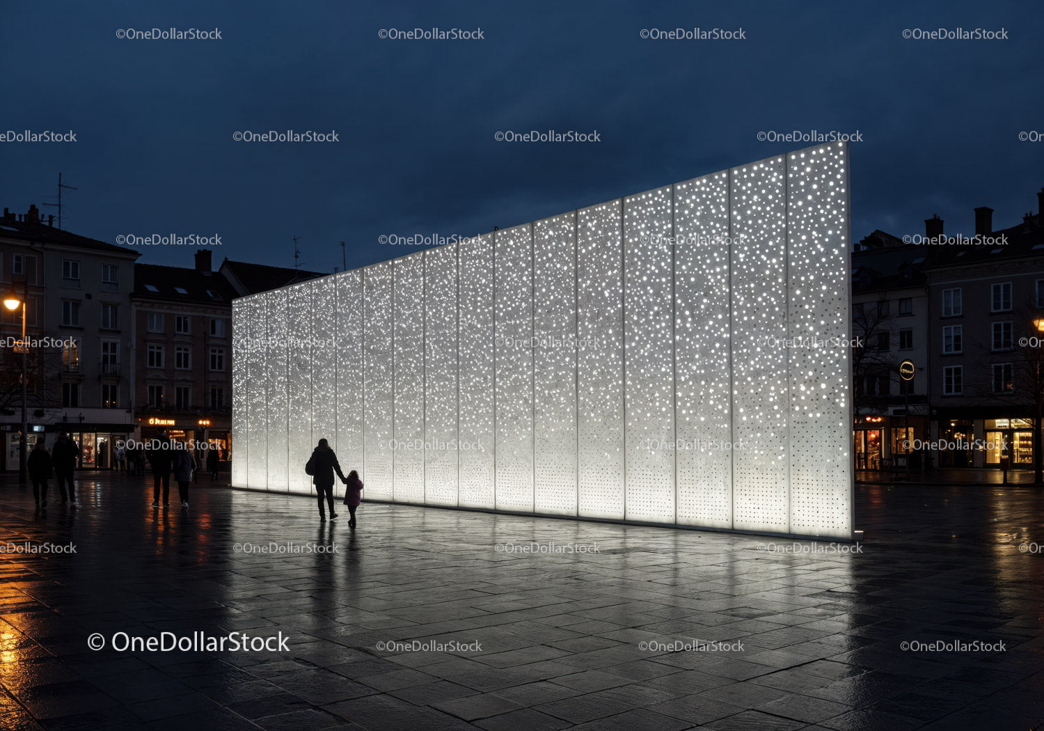 Contemporary Light Art Installation in Urban Night Scene