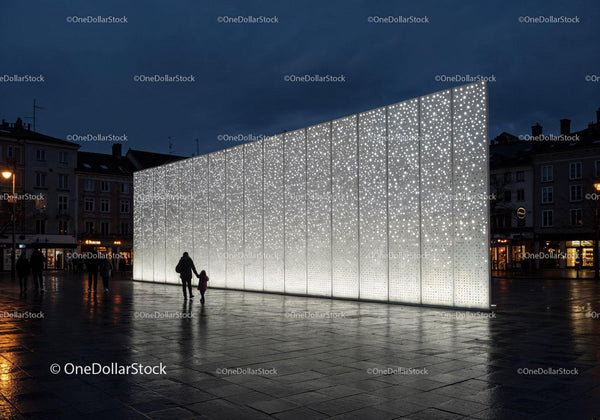 Contemporary Light Art Installation in Urban Night Scene JPG Mockup Image