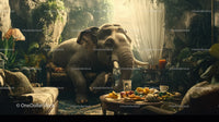 Decorative Elephant Statue in Lush Jungle Themed Indoor Setting