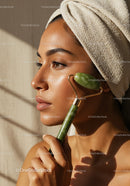Woman Using Jade Roller for Facial Massage and Skin Rejuvenation