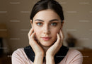 Beautiful Woman with Blue Eyes and Natural Makeup Portrait