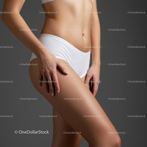 Close-up of Female Legs and Waist with Smooth Skin in White Underwear