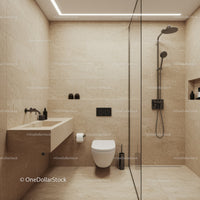 Elegant Modern Bathroom with Shower and Wall-Mounted Toilet