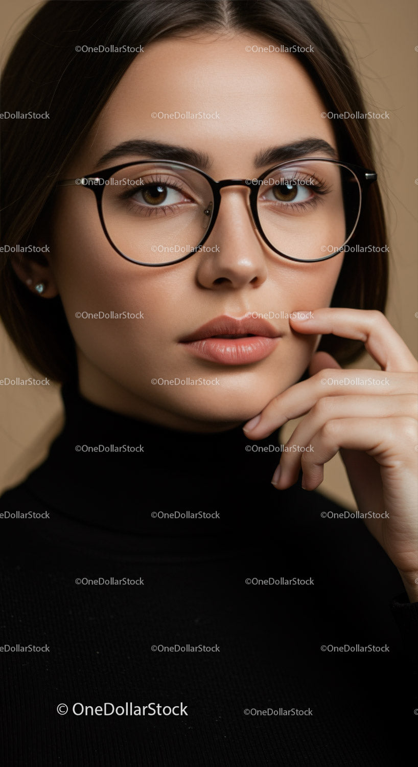 Close-up Portrait of a Young Woman with Glasses and Brown Hair