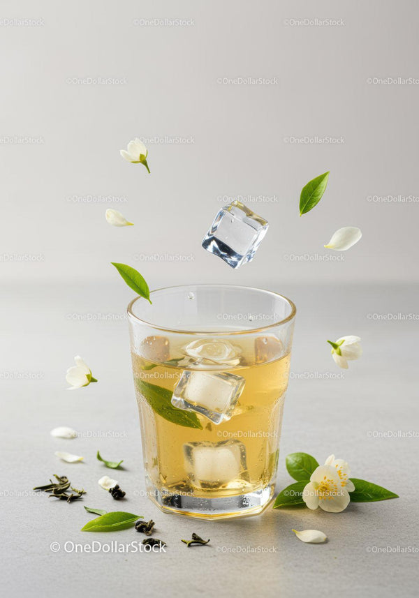 Refreshing iced jasmine tea with fresh blossoms