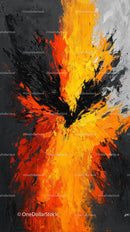 Abstract Explosion with Fiery Orange and Black Brushstrokes