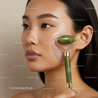 Young Woman Using Jade Roller for Skin Rejuvenation and Relaxation