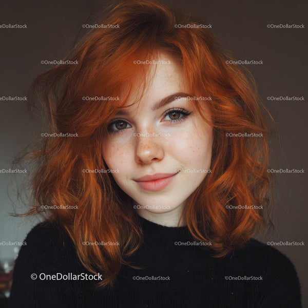 Vibrant Redhead Woman with Curly Hair and Bright Eyes
