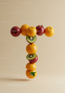 Creative T Letter Composed of Fresh Mixed Fruits