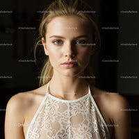 Elegant Young Woman in Lace Top with Youthful Glow