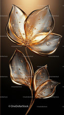 Elegant Glass Flower Sculpture with Transparent Petals and Droplet Details