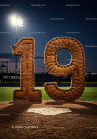 Nighttime Baseball Field with Leather Glove Number Nineteen