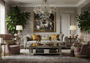Elegant living room with classic decor and chandelier