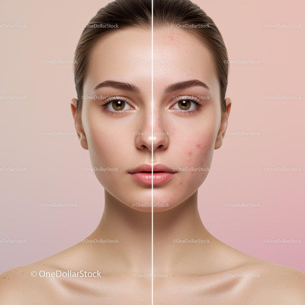 Close-Up of Young Woman with Clear and Acne-Prone Skin Showing Skin Improvement