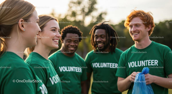 Smiling Volunteers Engaging in Community Service Outdoor Activity