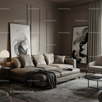 Elegant Modern Living Room with Abstract Art and Beige Sofa