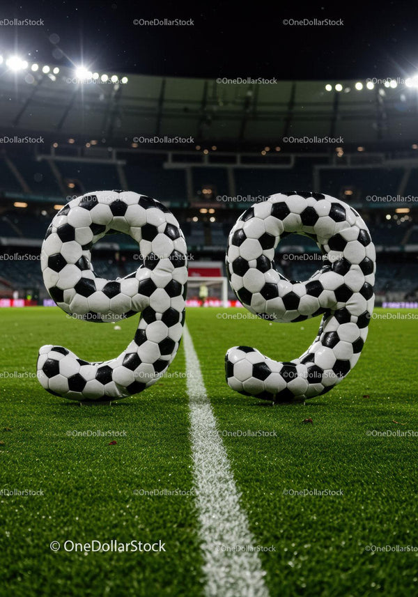 Soccer Ball Pattern Numbers Displayed on Football Pitch