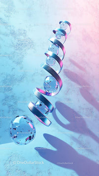 Abstract Spiral Ribbon with Glass Spheres for Modern Art Decor