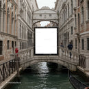 Ancient Venetian canal with ornate stone bridge and gondola