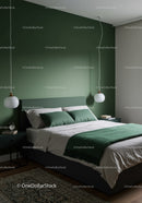 Modern Bedroom with Green Accent Wall and Stylish Decor