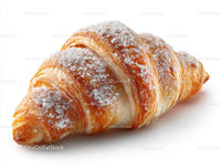 Fresh Croissant with Powdered Sugar on White Background