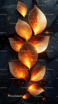 Golden Glow of Illuminated Autumn Leaves on Dark Background