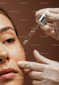Close-up of a woman receiving facial skin treatment with a dropper