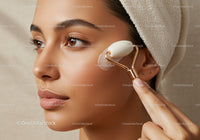 Woman Using Facial Roller for Skin Rejuvenation and Relaxation