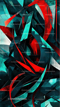 Dynamic Abstract Geometric Artwork with Vibrant Red and Blue Tones