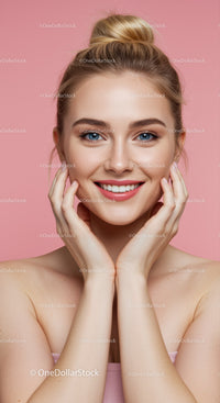 Portrait of a Smiling Woman with Clear Skin and Blonde Hair