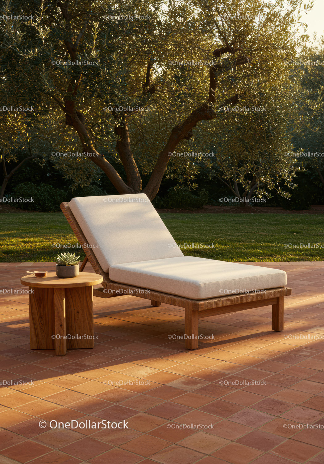 Sunlit Garden Lounge Chair in Serene Outdoor Setting