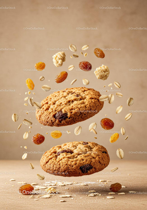 Oatmeal raisin cookies with floating oats and raisins