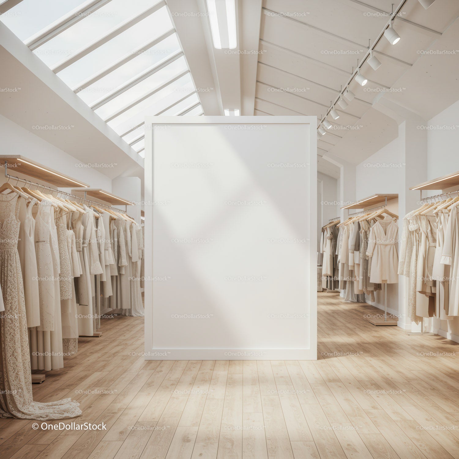 Minimalist Bridal Boutique Interior with Blank Poster