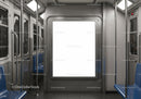 Empty subway car with bright blank advertisement space