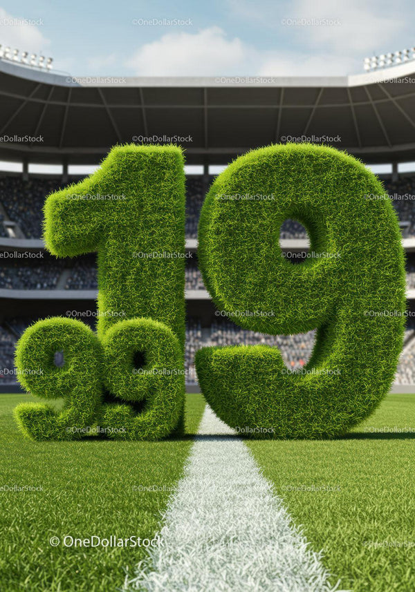 Green grass numbers representing percentage on stadium field