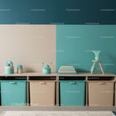 Colorful Baby Nursery Storage Bins in Pastel Blue and Beige for Kids Room