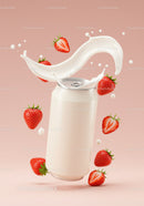 Refreshing Milk Splash with Fresh Strawberries and Can