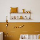 Modern Nursery Decor with Wooden Shelves and Plush Toys