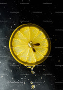 Fresh Lemon Slice Droplets on Dark Background