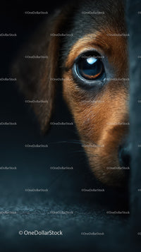 Close-Up of Brown Dog's Eye with Reflective Gaze in Dark Setting