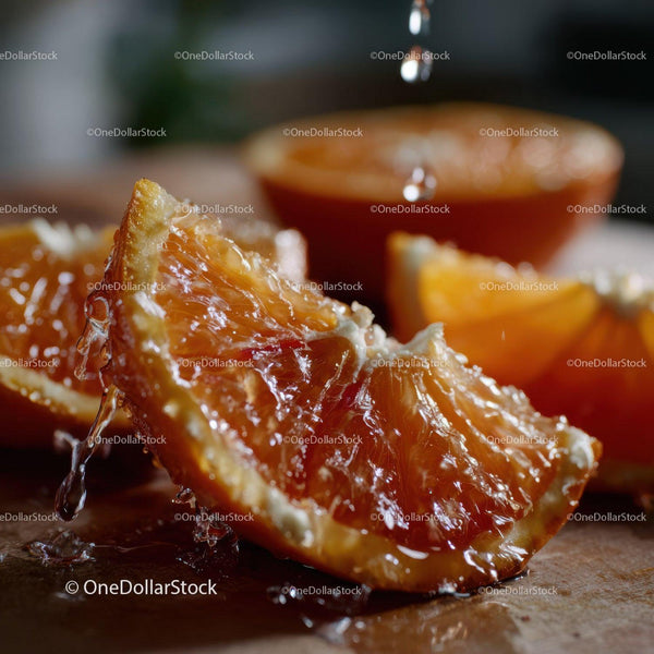 Fresh Orange Slices Juicy Citrus Fruit on Rustic Wooden Background