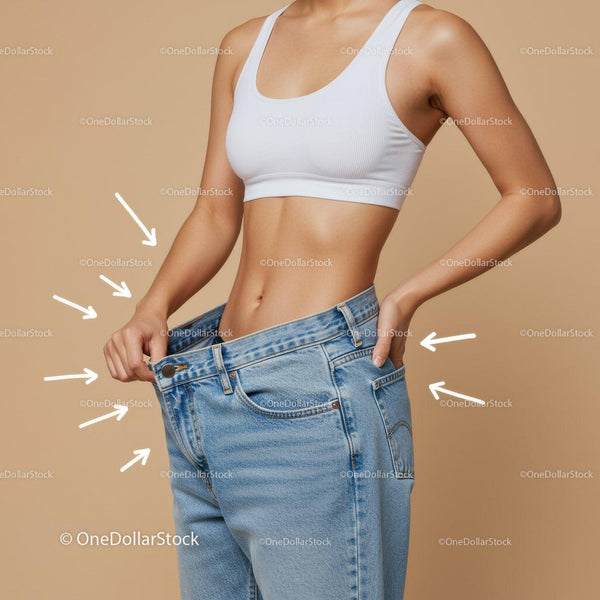 Woman in White Sports Bra and Oversized Jeans Measuring Waist