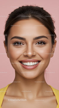 Confident young woman smiling against pastel background