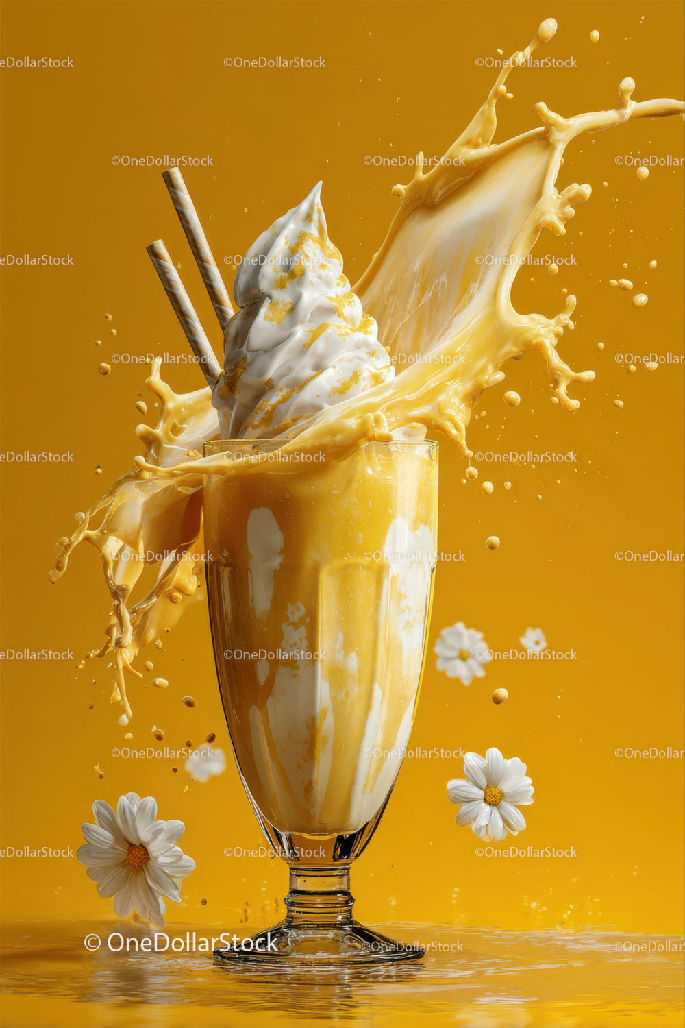 Creamy Milk Splash with Whipped Cream and Wafer Sticks in Glass