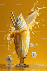 Creamy Milk Splash with Whipped Cream and Wafer Sticks in Glass