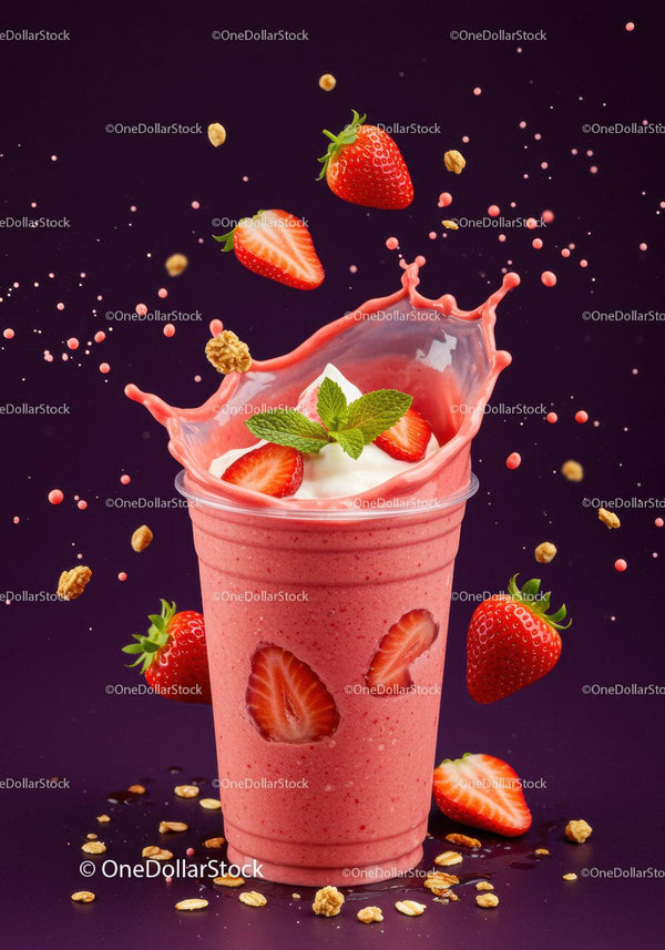 Fresh Strawberry Smoothie with Yogurt and Granola Splash