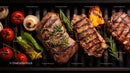 Juicy grilled beef steaks with roasted vegetables and fresh herbs