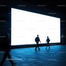 People Walking Past Large Bright Urban Billboard at Night